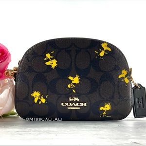 NWT COACH X PEANUTS Mini Serena Crossbody Bag Signature Canvas Woodstock Print